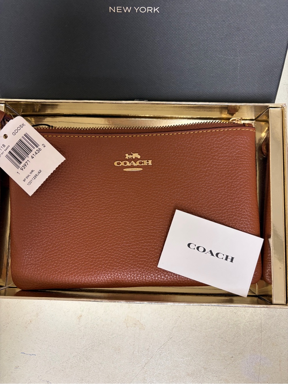 Coach Pebbled Leather Pouch in Saddle Brown with Gold Hardware